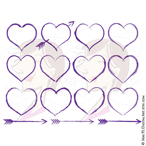 Purple Heart Clipart Rustic Frames Hand Drawn Arrow Chalkboard