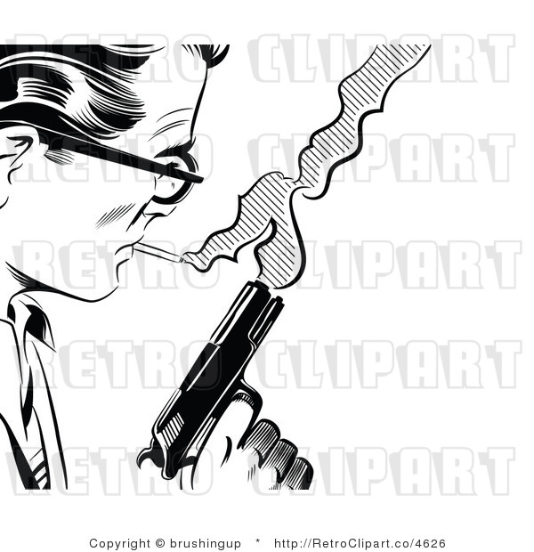 Retro Black And White Pop Art Man With A Cigarette And Pistol Royalty
