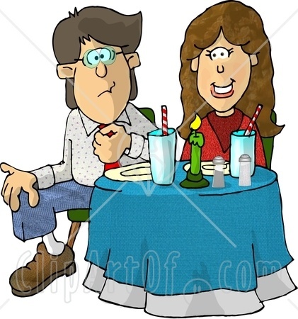 Sitting At A Dinner Table On Their First Date Clipart Illustration