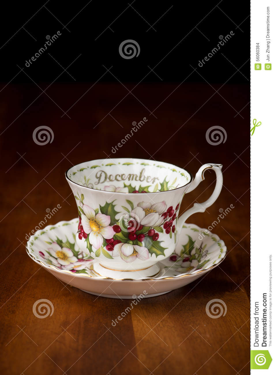 Stock Photo  Vintage English Fine Bone China Teacups Christmas Rose