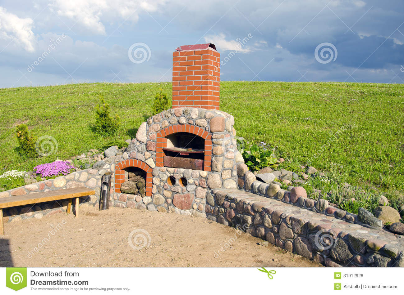 Summer Outdoor Fireplace In Garden Royalty Free Stock Image   Image