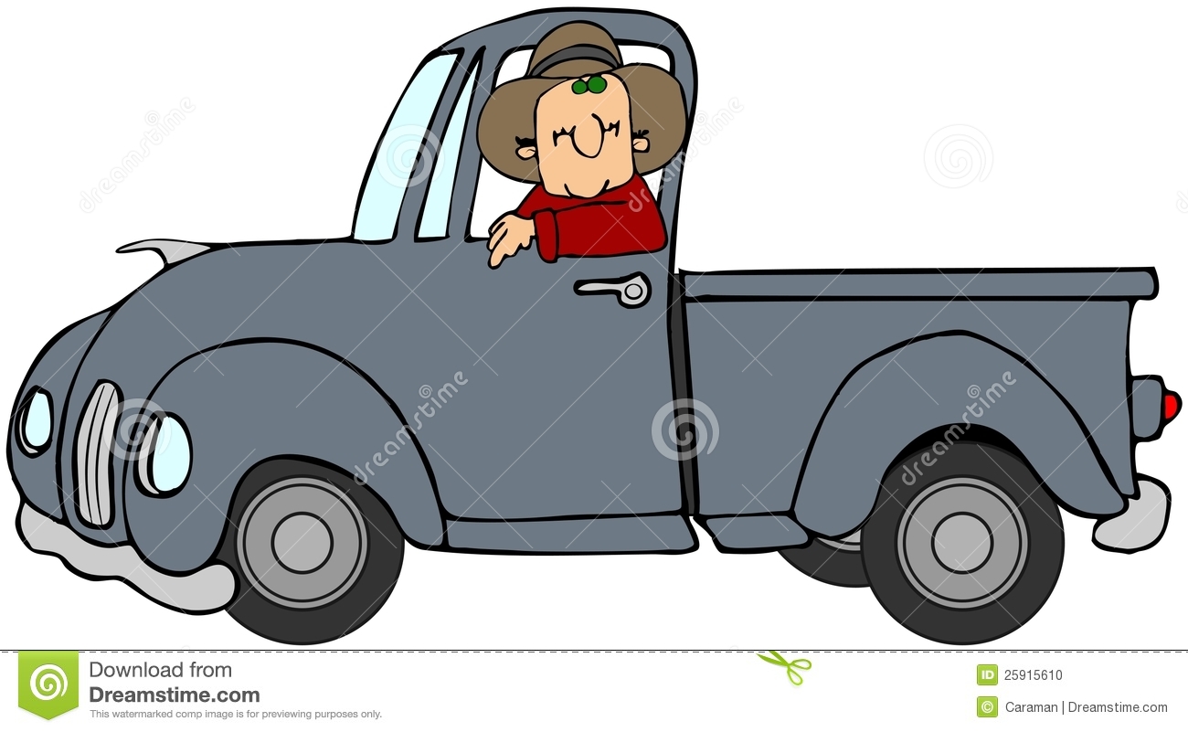 This Illustration Depicts A Man Driving An Old Blue Pickup Truck