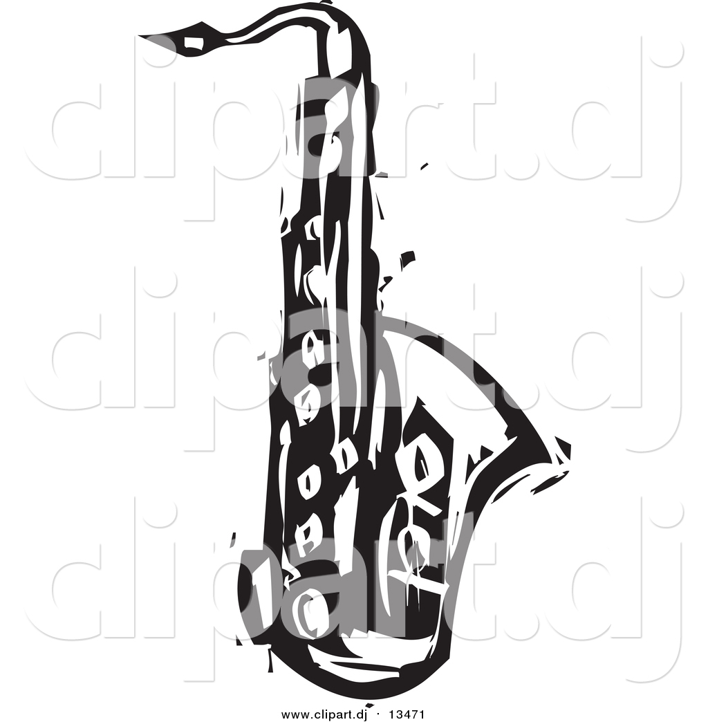 Vector Clipart Of A Black And White Saxophone