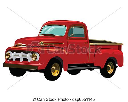 Vector Of Red Truck   Vector Graphic Illustration Of Red Antique Truck