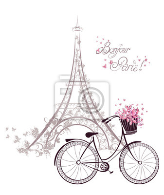 Carta Da Parati Bonjour Testo Parigi Con La Torre Eiffel E La
