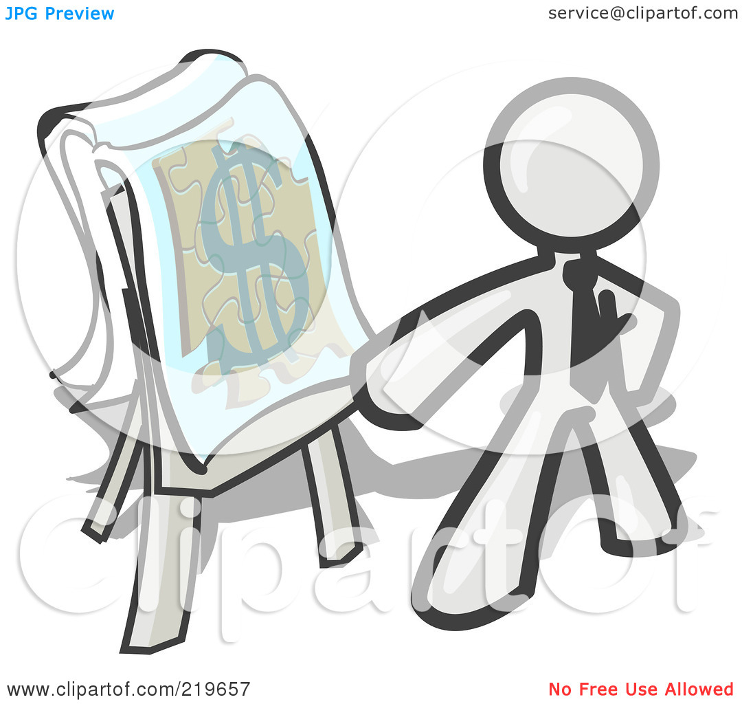 Clipart Illustration Of A White Business Man Standing By A Dollar Sign
