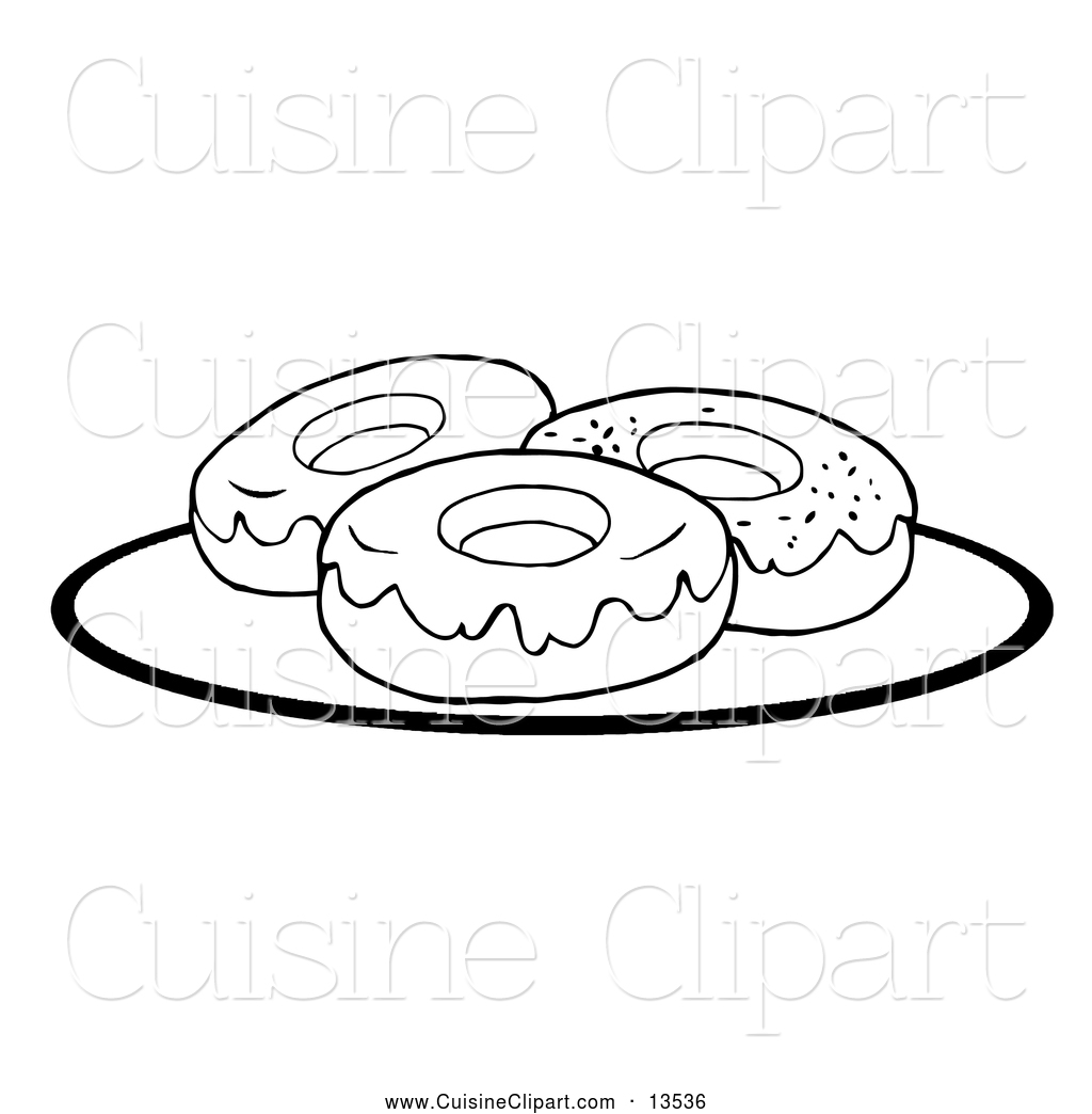Cuisine Clipart Of A Black And White Plate Of Donuts By Hit Toon    