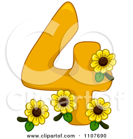 Download Clipart Number Four With 4 Sunflowers   Royalty Free Vector