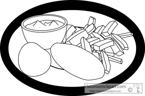 Food   Plate Of Fish And Chips Outline   Classroom Clipart