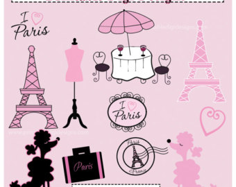 Love Paris France Poodle Eiffel T Ower Clipart Graphics Set
