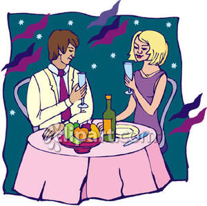 Man And Woman On A Date Having Dinner Royalty Free Clipart Picture