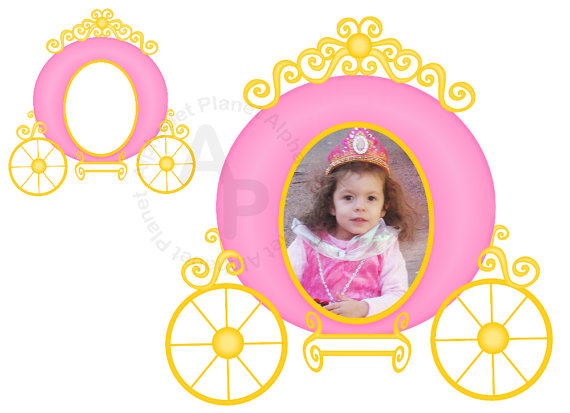 Pink Yellow Princess Carriage Picture Frame Digital Clip Art  Clipart