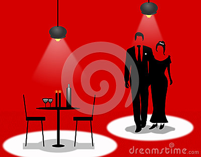 Romantic Dinner Date Illustration With Silhouettes Of A Formally