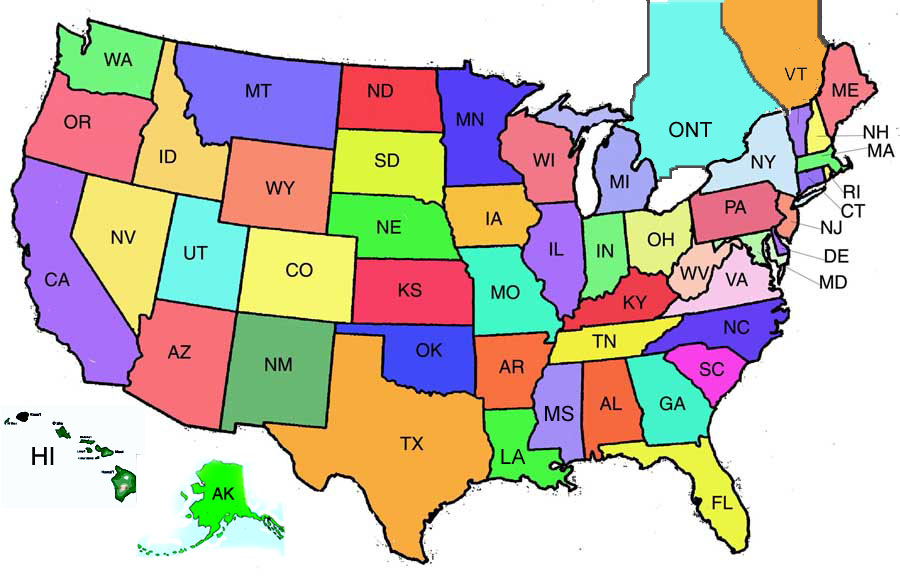 Us Map Of All 50 States Clipart