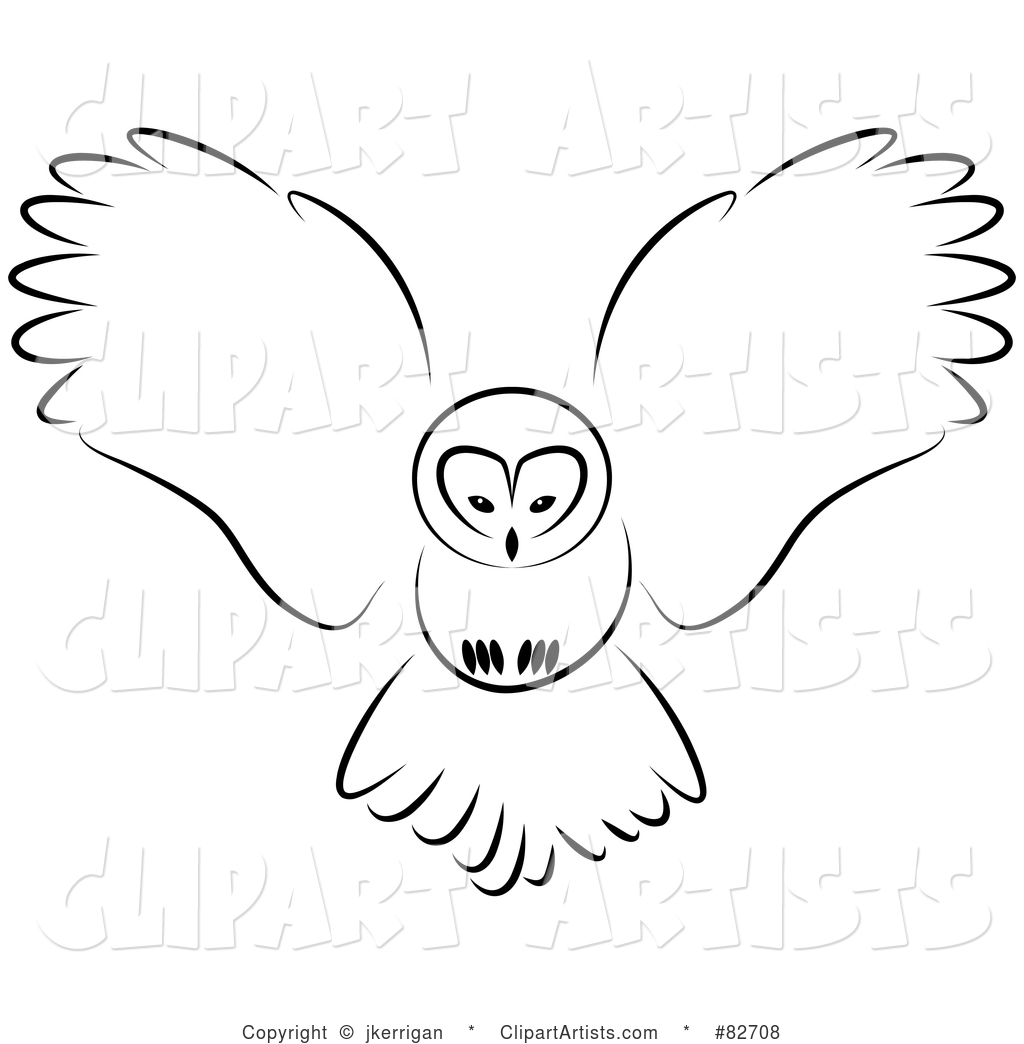 Vector  82708   Black And White Sketched Flying Owl