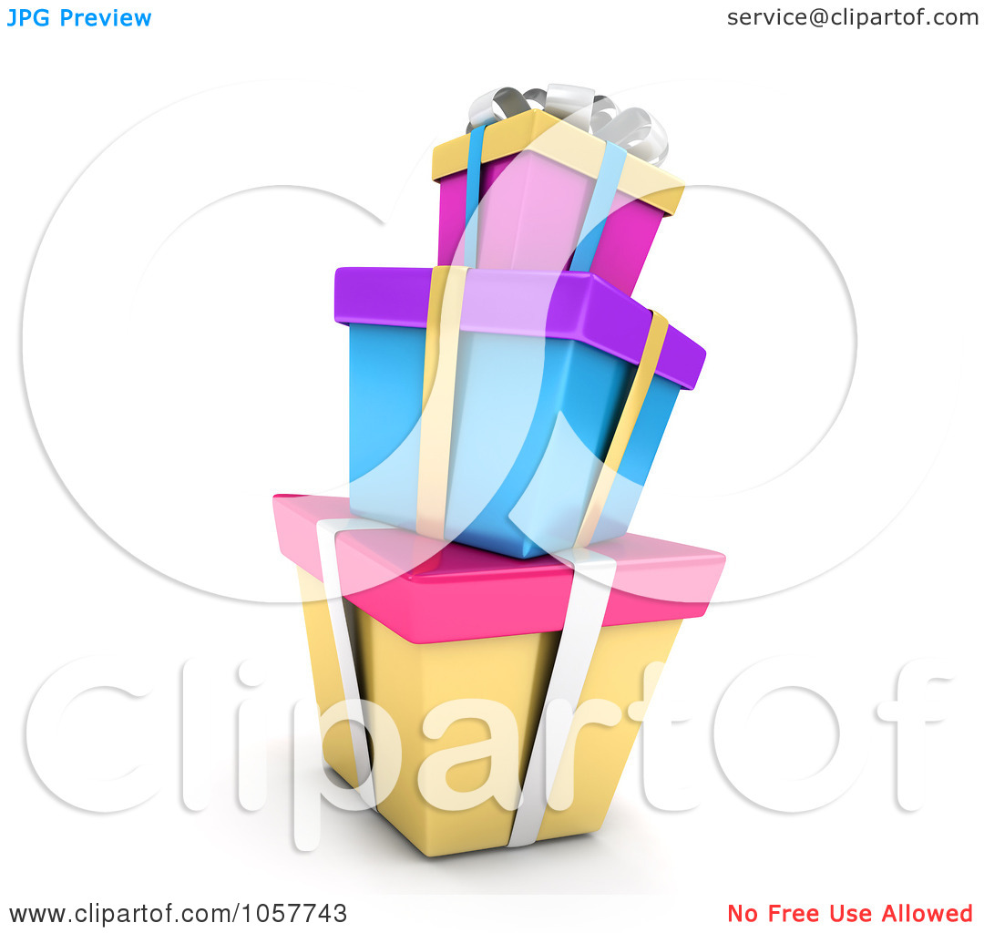 Clip Art Illustration Of A 3d Stack Of Colorful Birthday Gift Boxes
