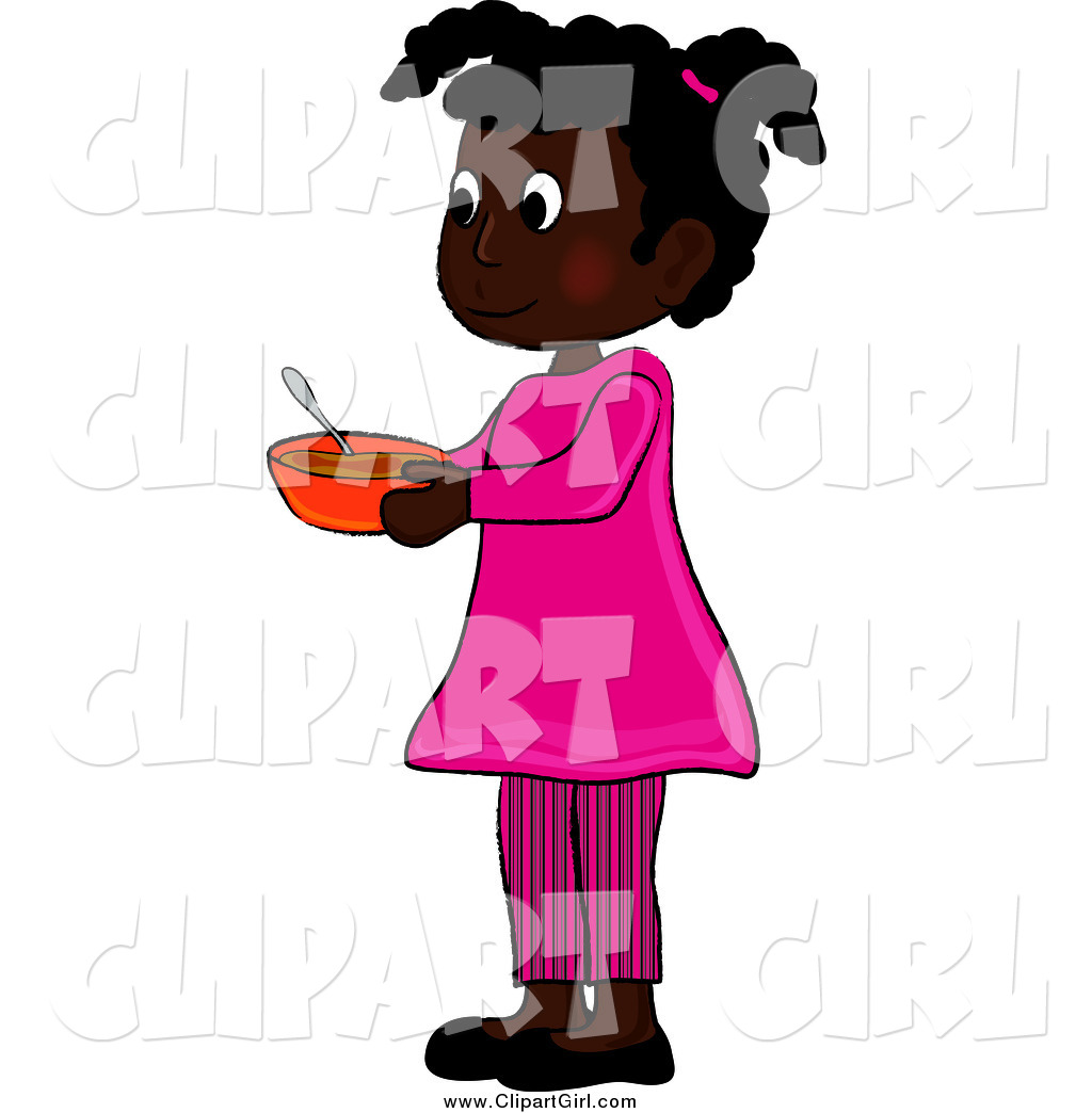 Clip Art Of An African American Girl Holding A Bowl By Pams Clipart