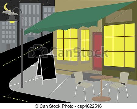 Clip Art Vector Of Corner Diner Bottom Of Street Night   Storefront