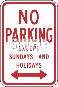 Clipart Of No Parking Except Sundays And Holidays   Sign