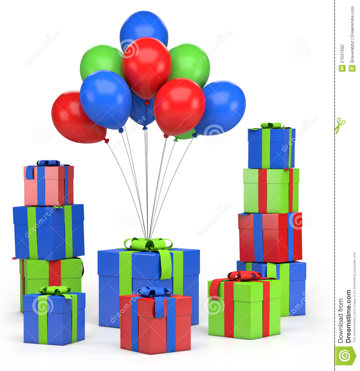 Piles Of Presents And Balloons   High Quality 3d Illustration