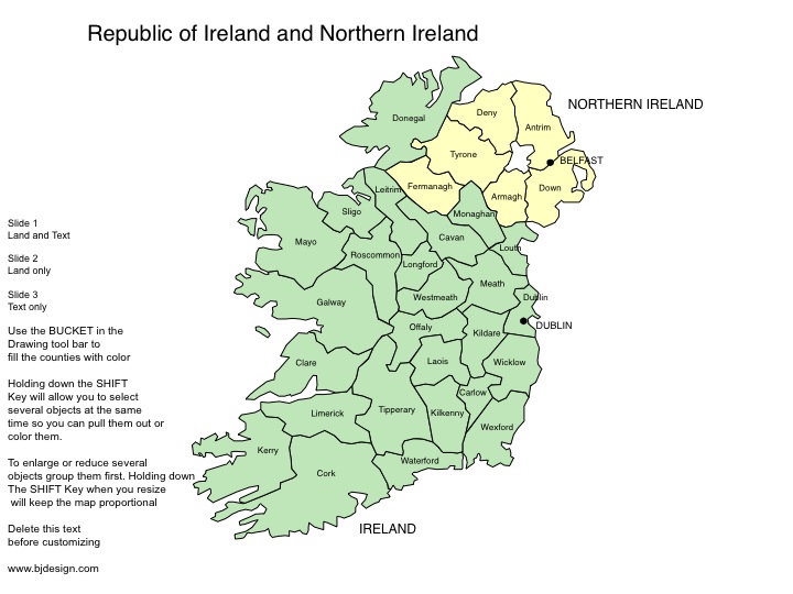 Republic Of Ireland And Northern Ireland Editable Powerpoint Map