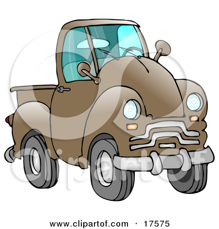 Cartoon Man Driving Old Pickup Truck