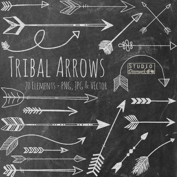 Chalk Tribal Arrows Clipart   Hand Drawn Chalkboard Arrow Clip Art    