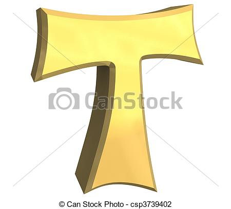 Clip Art Of Tau Cross In Gold   3d Made Csp3739402   Search Clipart