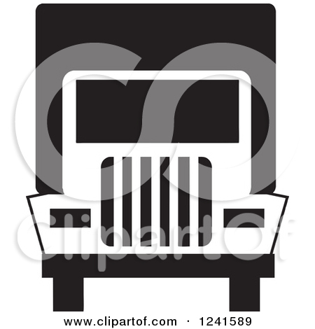 Clipart Of A Black And White Big Rig Truck From The Side   Royalty