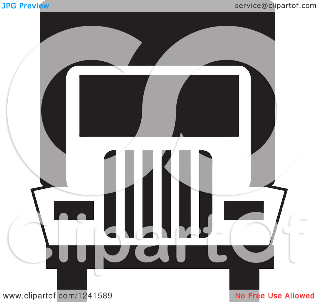 Clipart Of A Black And White Big Rig Truck Front   Royalty Free Vector
