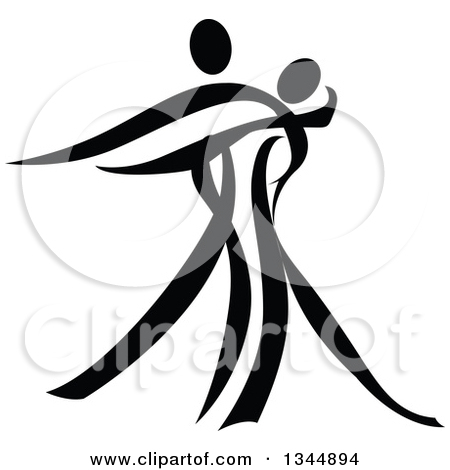 Clipart Of A Black And White Ribbon Couple Dancing Together 5