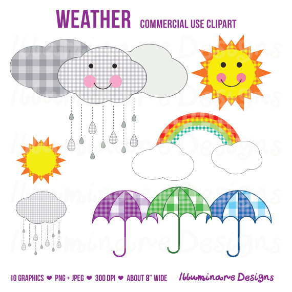 Cute Weather Clipart  Kawaii Sun And Rain Cloud Weather Clip Art With