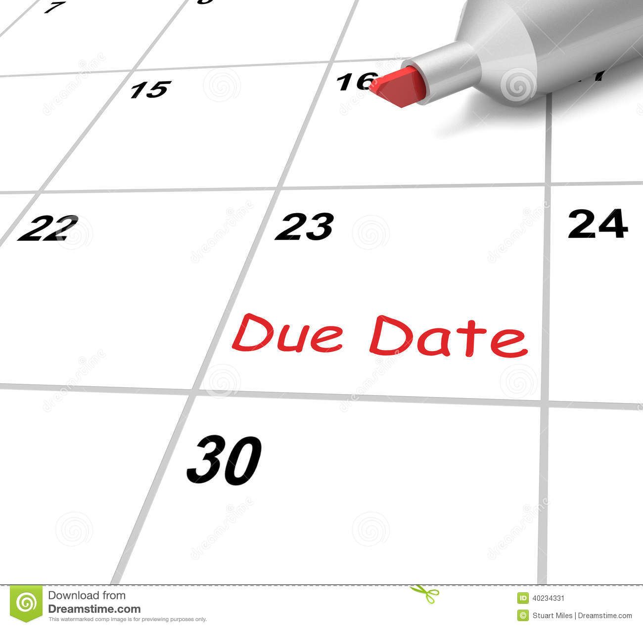 Due Date Calendar Means Submission Time Frame Stock Illustration
