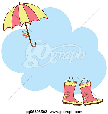 Eps Vector   Cute Rain Boots And Umbrella  Stock Clipart Illustration