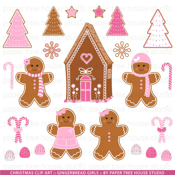 Gingerbread Girl Clip Art Clip Art Set   Pink