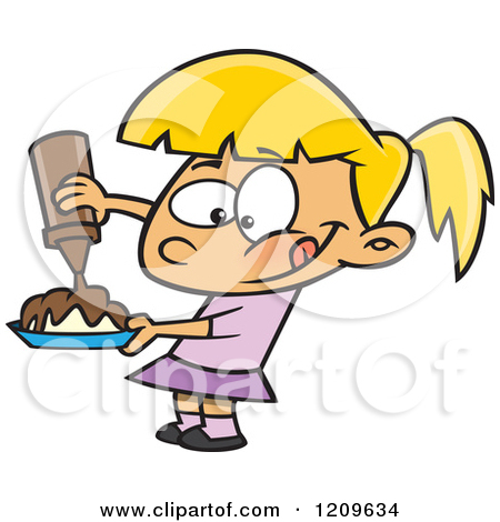 Hungry Blond Girl Pouring Chocolate Syrup On Her Food By Ron Leishman