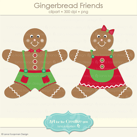 Instant Download Gingerbread Girl And Boy Digital Clipart