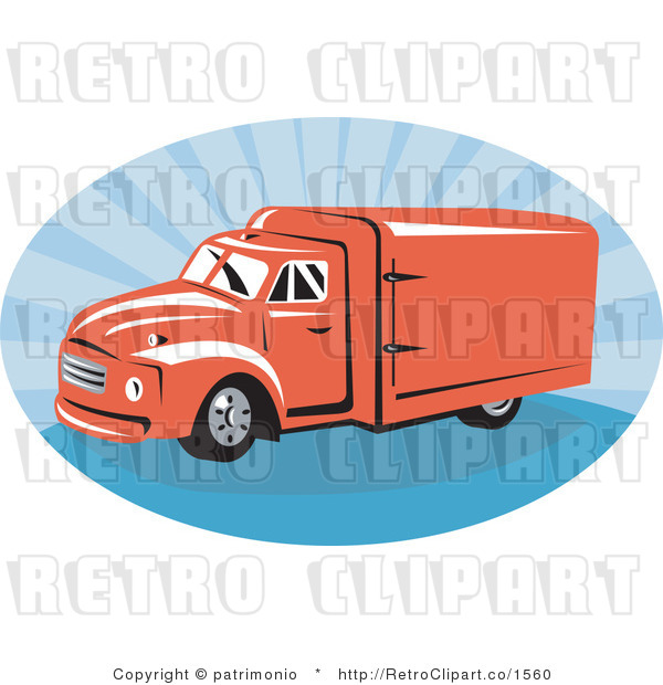 Old Red Delivery Truck Against Classic Blue Background By Patrimonio