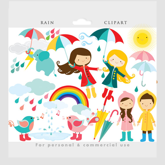 Rain Clipart   Rain Clip Art Cute Whimsical Flying Girl Umbrellas    