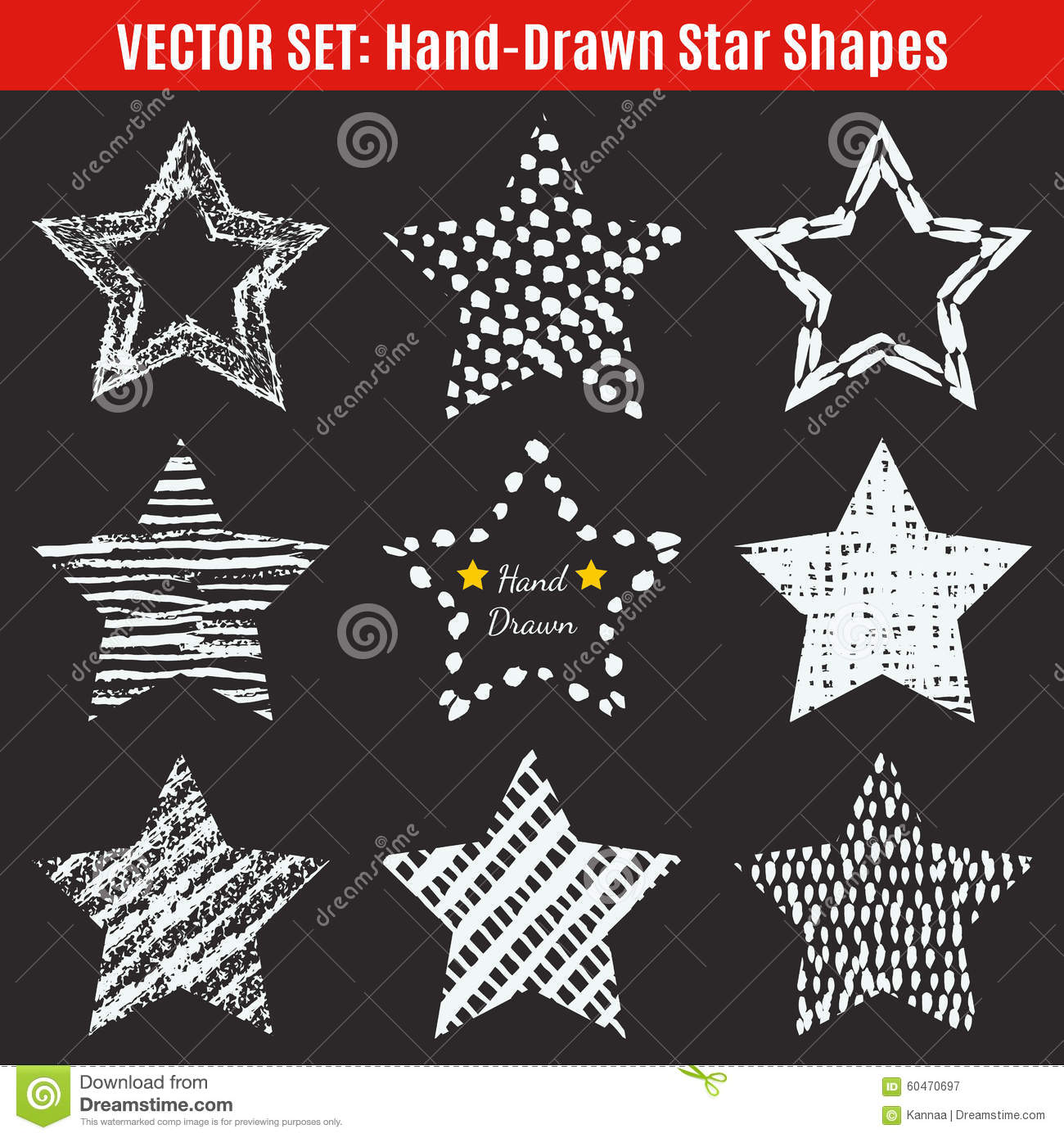 Set Of Hand Drawn Textures Star Shapes  Vector Illustration For