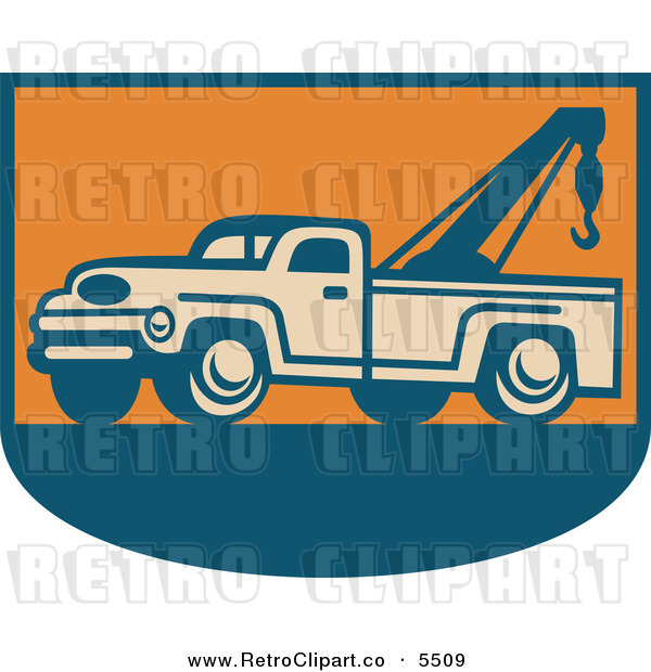 Vector Clipart Of An Old Fashioned Tow Truck On Orange And Blue By