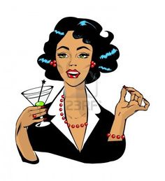 Woman Drinking Martini Or Cocktail Retro Vintage Clipart Stock Photo