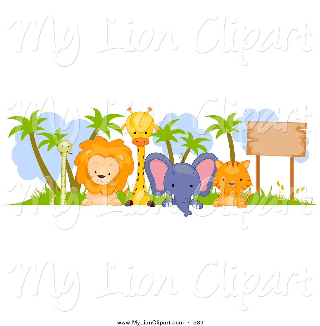 Cute Animal Border Sign On White Group Of Cute Animals Looking Around