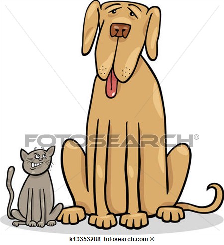 Small Cat And Big Dog Cartoon Illustration View Large Clip Art Graphic