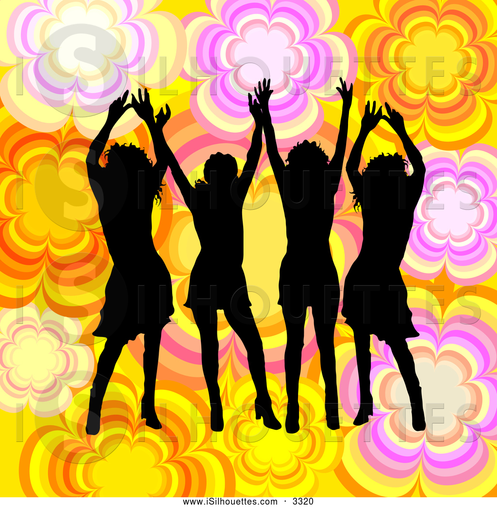 Silhouette Clipart Of A Group Of Four Black Silhouetted Women Dancing