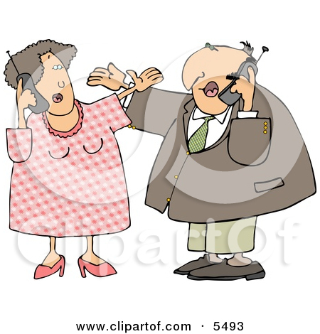 American Men And Women Talking On Cellphones Clipart Illustration By