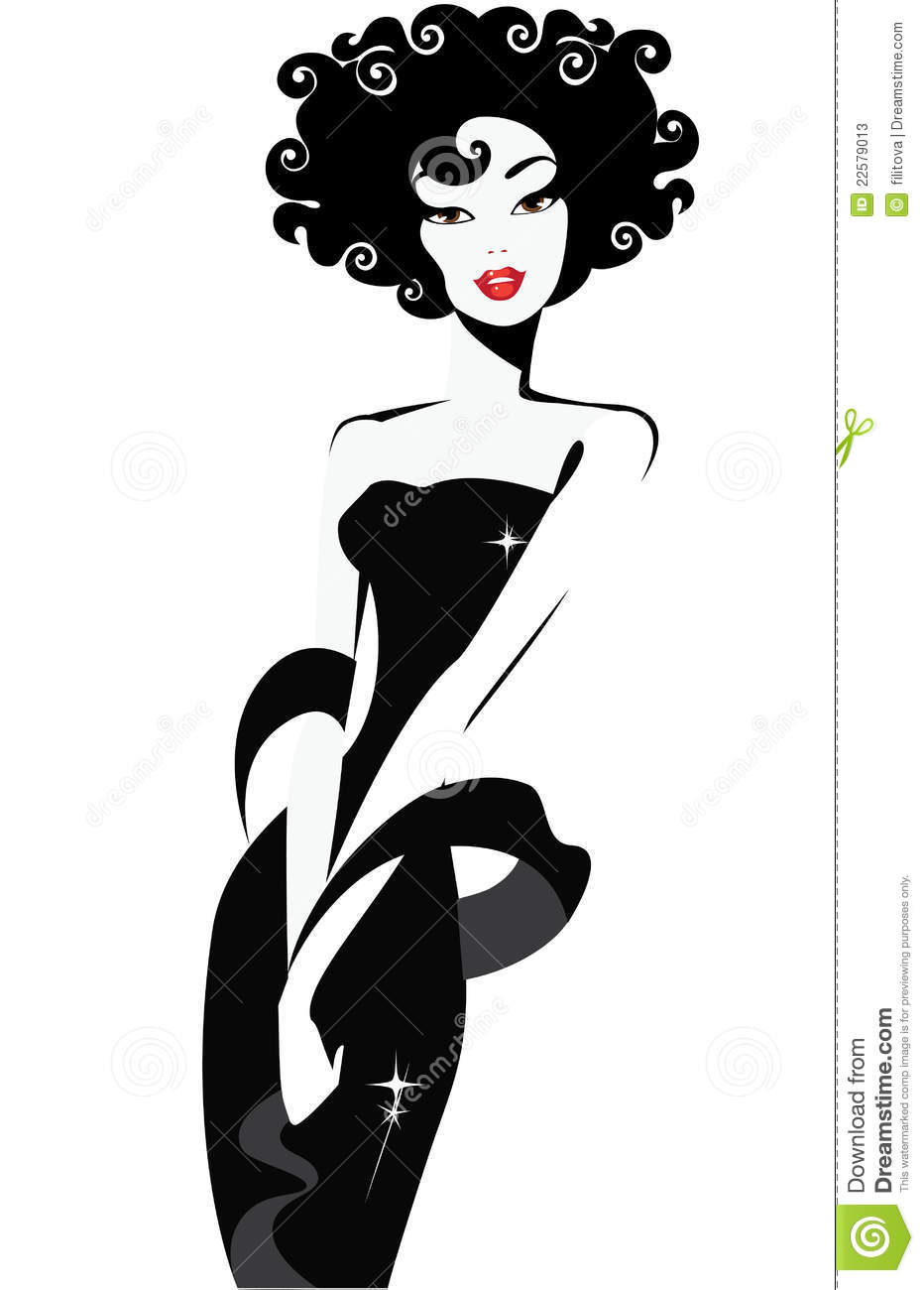 Black And White Illustration Of A Elegant Woman Stock Photos   Image