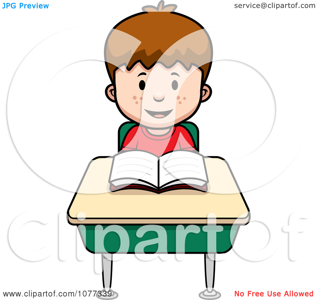 Clipart School Boy Reading At His Desk   Royalty Free Vector