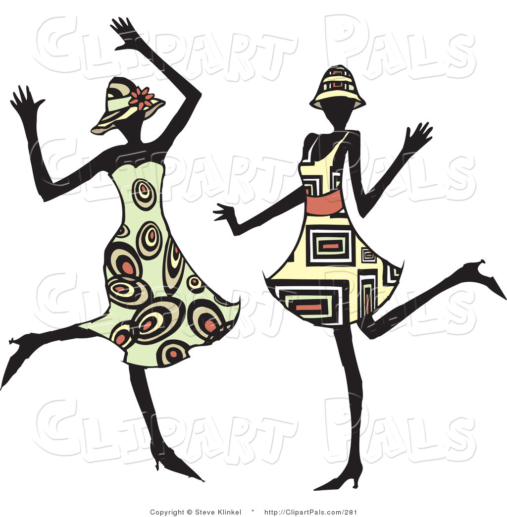 Larger Preview  Pal Clipart Of Two Energetic Dancing Women In Hats And
