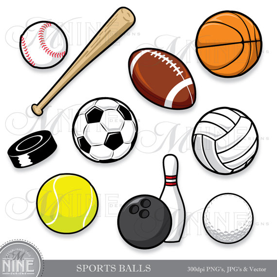 Sports Balls Clip Art  Clipart Sport Ball Digital Clipart Vector Art